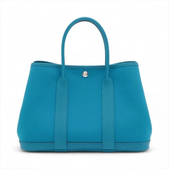 Hermes Handbags - Hermes Garden Party TPM Negonda Toile Blue Leather Tote Bag Shoulder Handbag